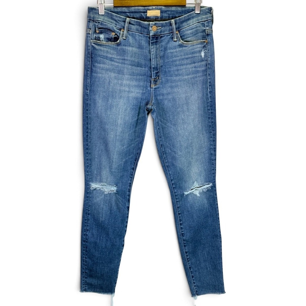 Mother Jeans Looker Ankle Fray Wild Thing Distressed High Rise Stretch Size 30
